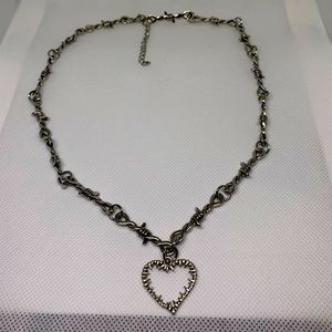 Necklace barbed wire heart necklace, goth punk emo vamp